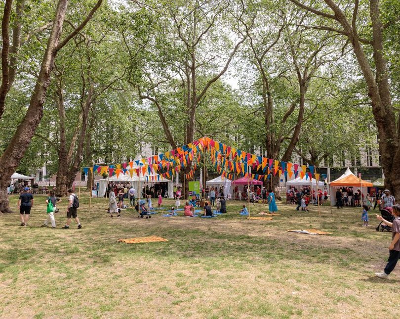 A view of Prince's Gardens set up with marquees for the Festival weekend