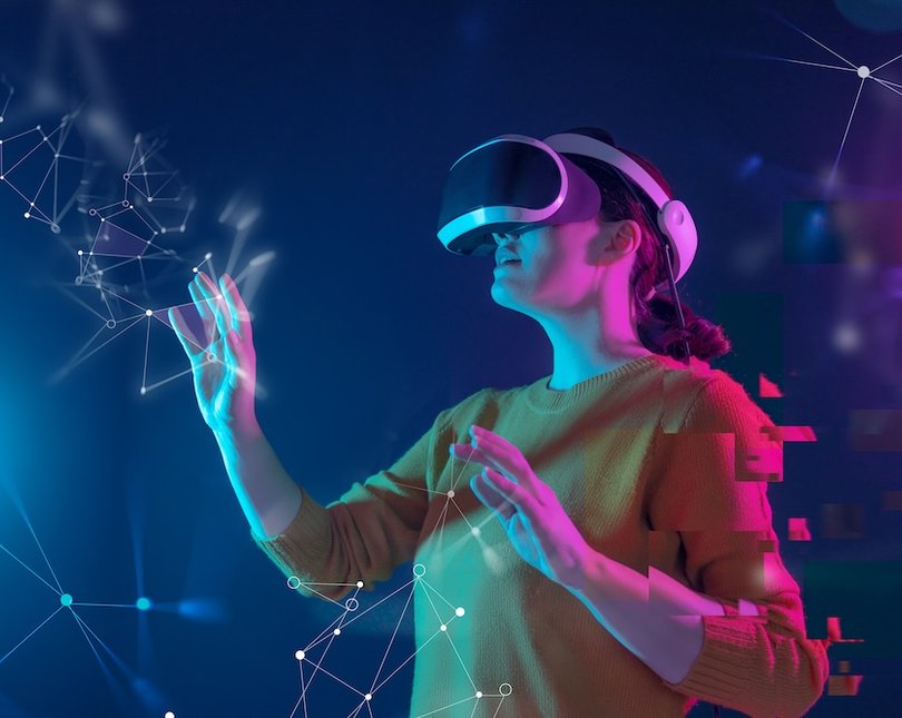 Woman wearing AI headset