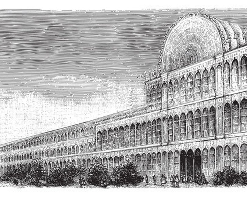 Black and white sketch of the crystal palace