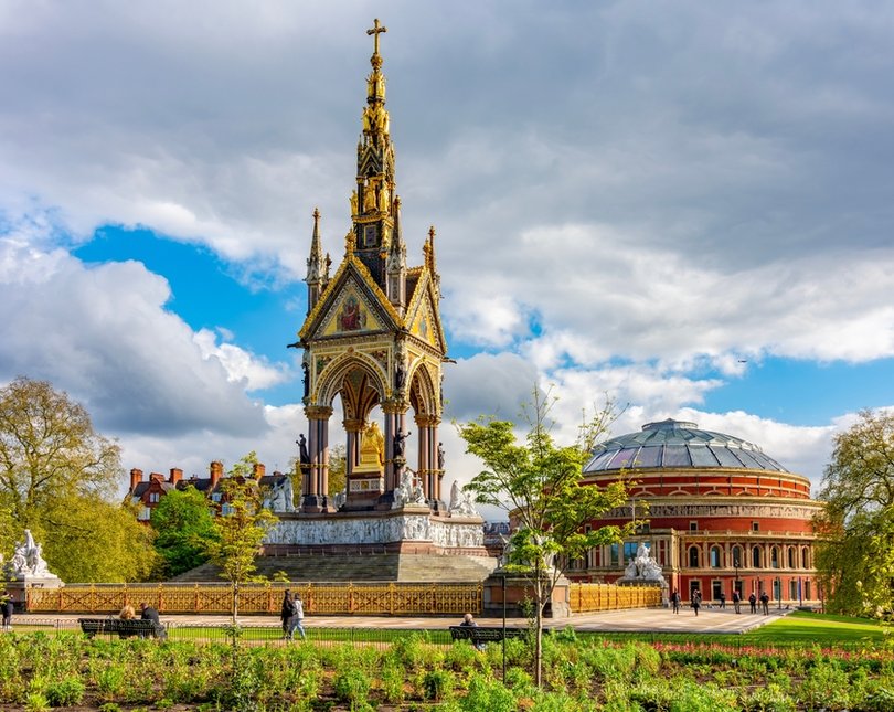 A photograph of the Albert Memorial and the Royal Albert Hall