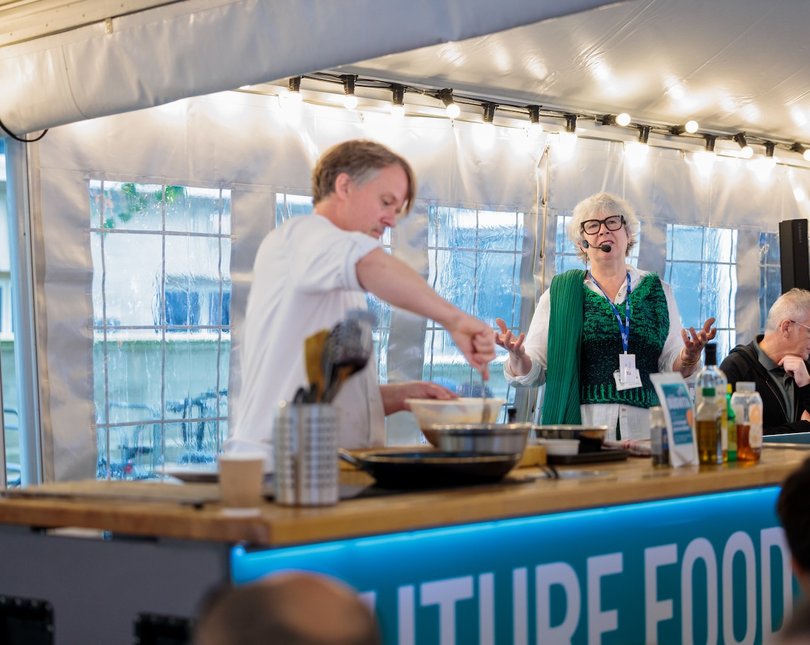 Two people cooking at Future Food Live