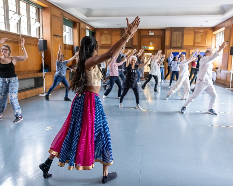 A photograph of a Bollywood dance workshop