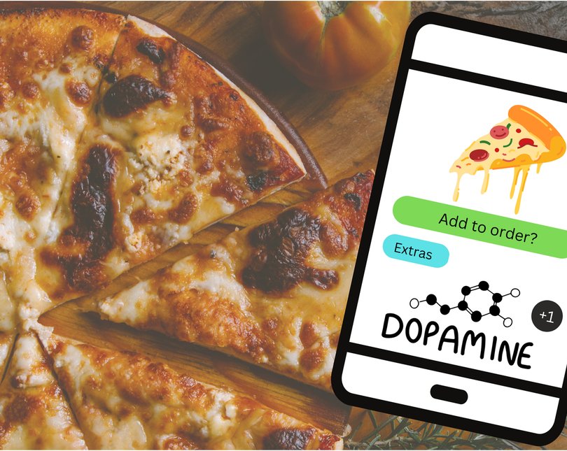 Pizza and phone showing logo