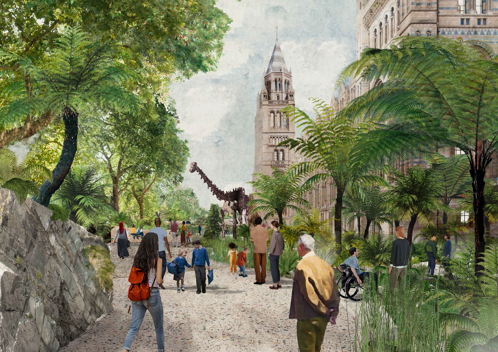 Artist's illustration of urban green space plans for the Natural History Museum, London